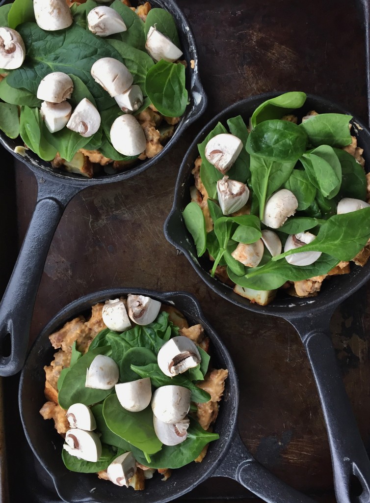 spinach and mushroom on top